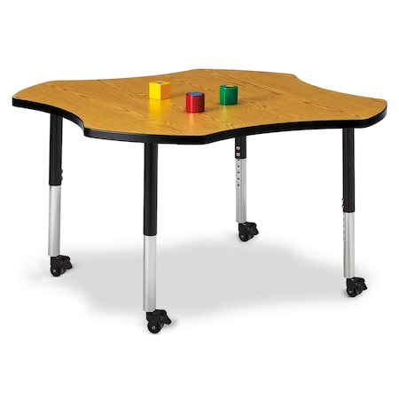 Jonti-Craft Berries Four Leaf Activity Table, Mobile, Oak/Black/Black 6453JCM210